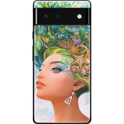 Mermaid with Sea Stars in Her Hair by Ivy Dolamore Google Pixel 6 Skin